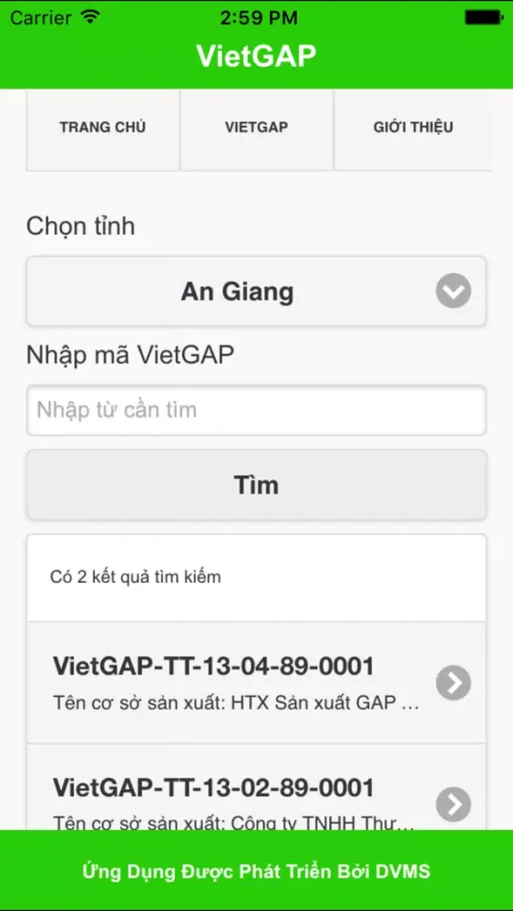 Zrzuty ekranu VietGAP