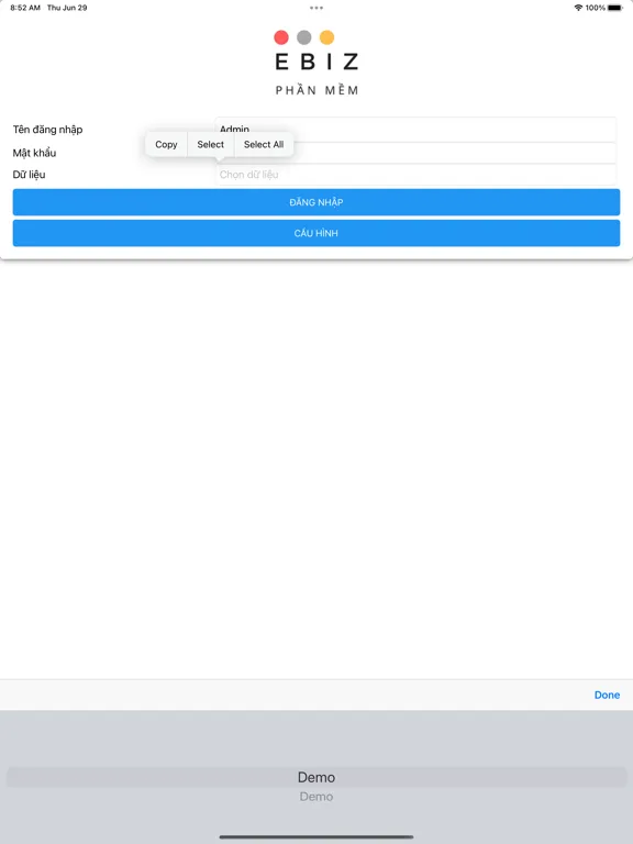 Capturas de tela do eBiz Online Report iPad 
