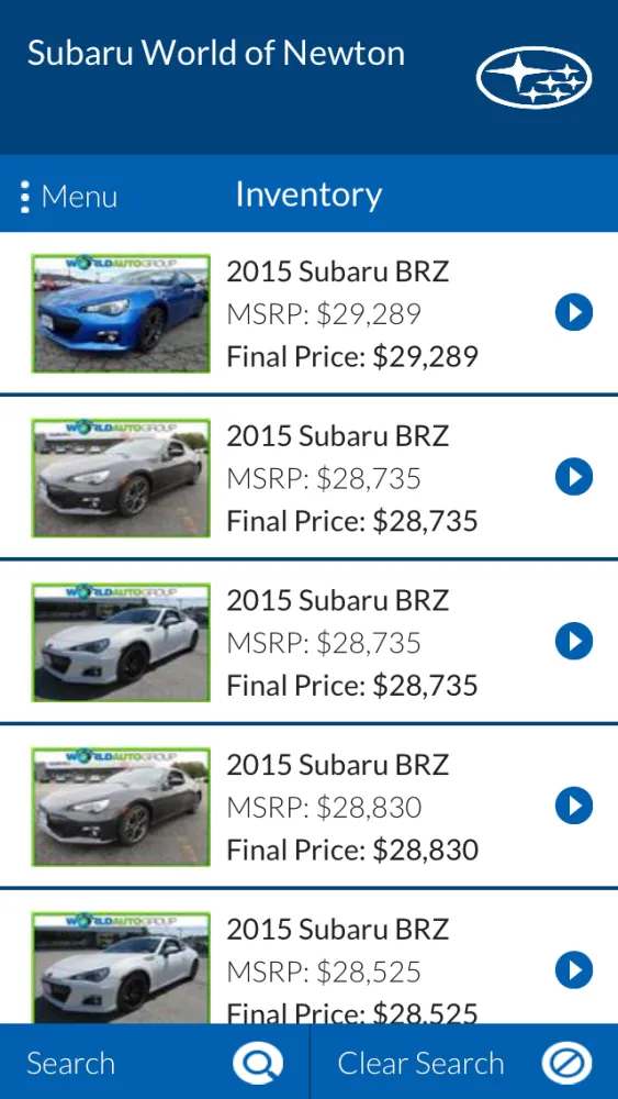 Ảnh chụp màn hình của Subaru World of Newton