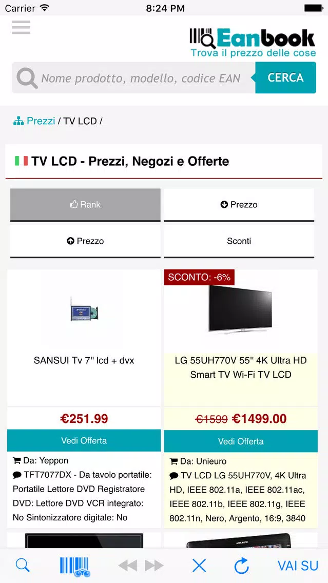 Screenshot di Eanbook | Trova prezzi e codici a barre