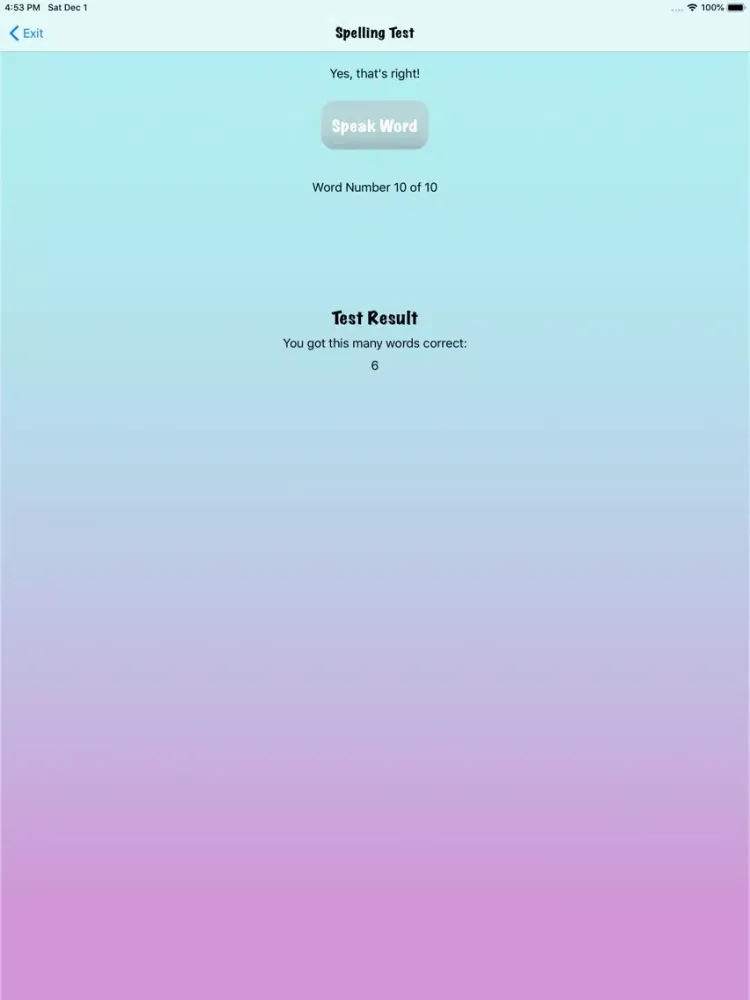 Tangkapan layar English Spelling Test iPad 