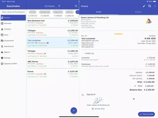 Easy Invoice & Estimate Maker iPad  스크린샷