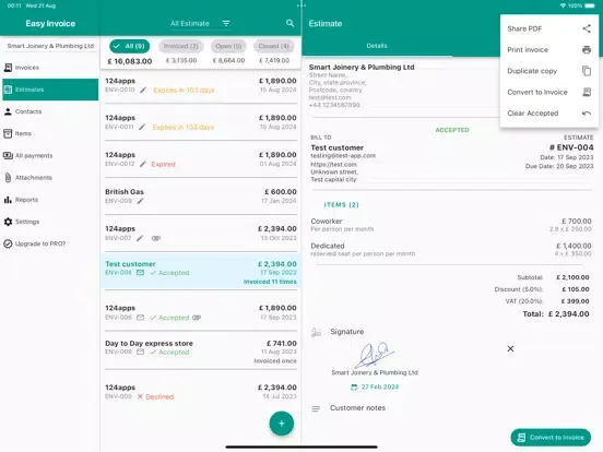 Easy Invoice & Estimate Maker iPad  스크린샷