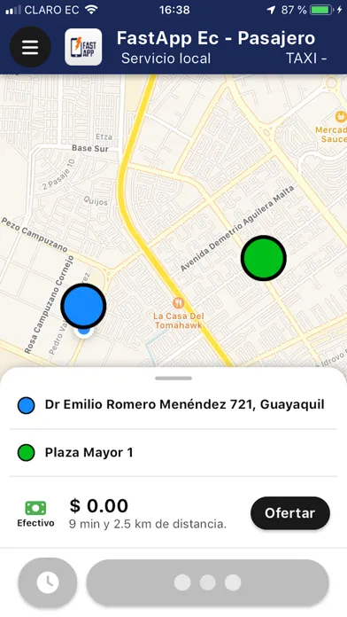 Tangkapan layar FastApp Ec - Pasajero
