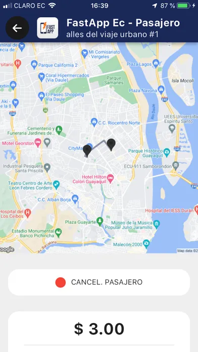 Tangkapan layar FastApp Ec - Pasajero