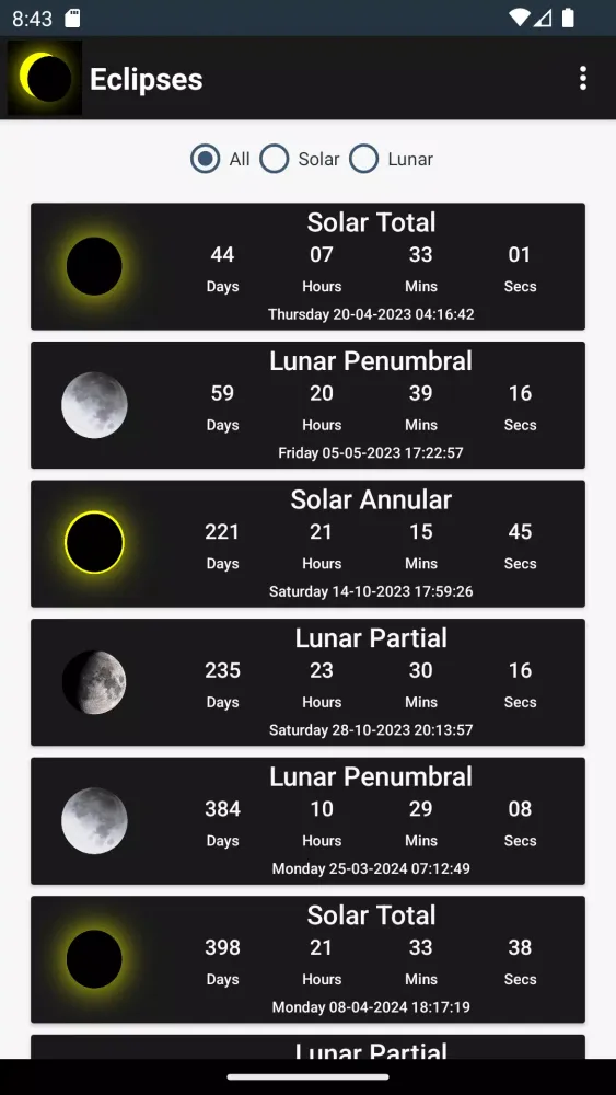 Eclipse Countdown Screenshots