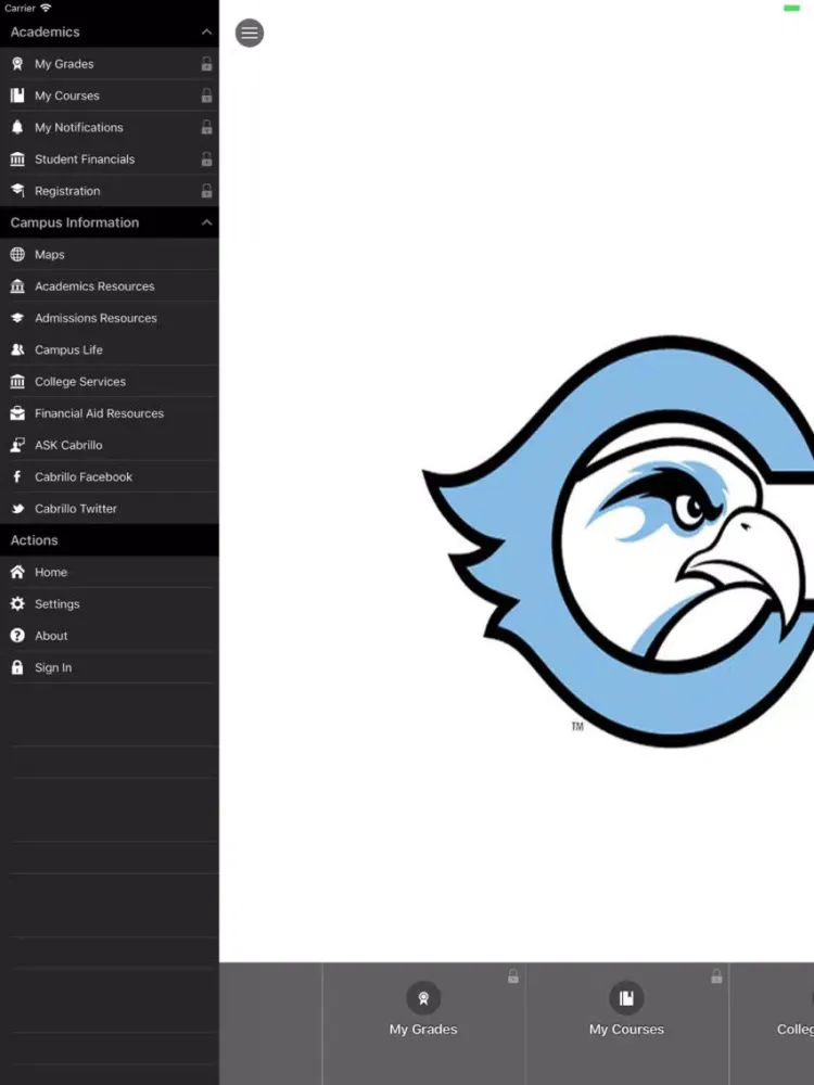 Tangkapan skrin Cabrillo College Mobile iPad 