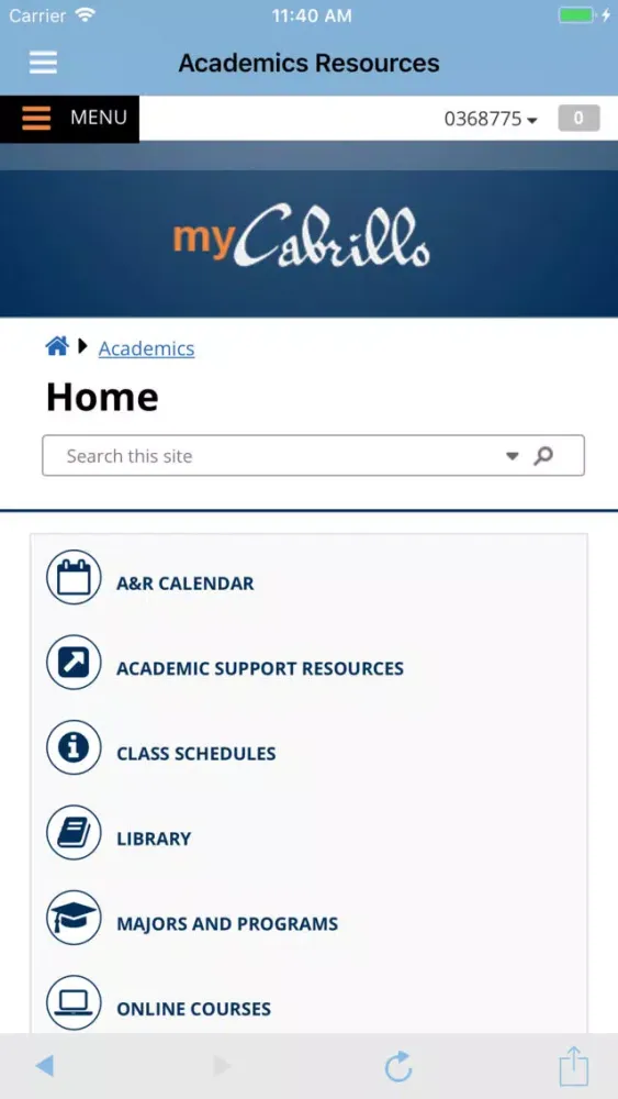 Tangkapan skrin Cabrillo College Mobile