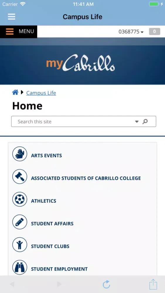 Tangkapan skrin Cabrillo College Mobile