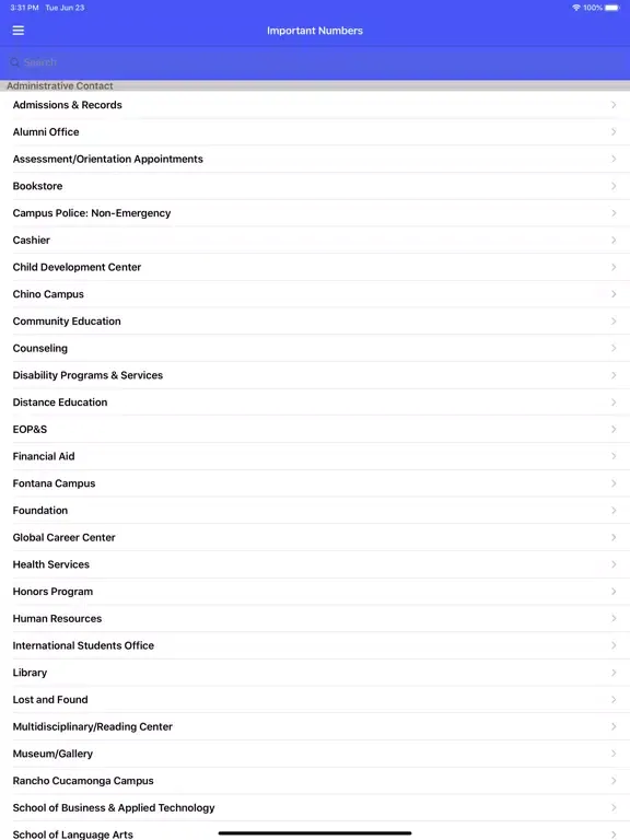 Chaffey College Mobile iPad  Screenshots