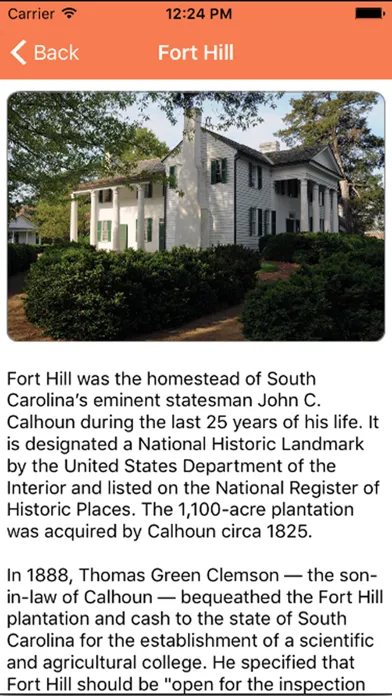 Capturas de tela do Clemson University Historic Properties