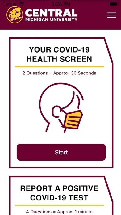 Tangkapan skrin CMICH Healthscreen