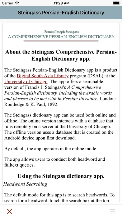 Tangkapan skrin DDSA Steingass Dictionary