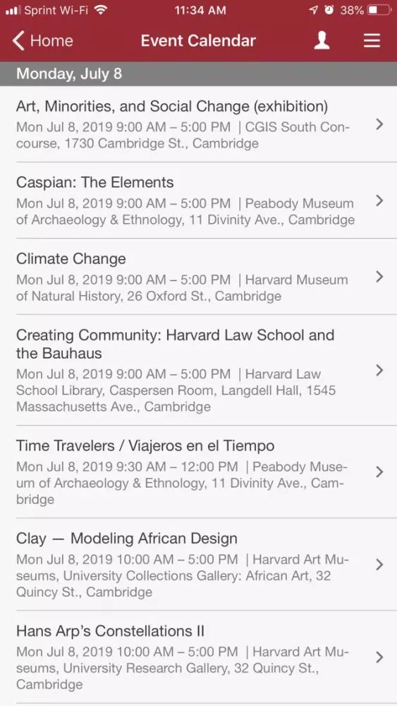 Harvard Mobile Screenshots