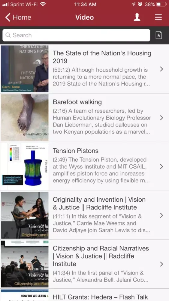 Harvard Mobile Screenshots