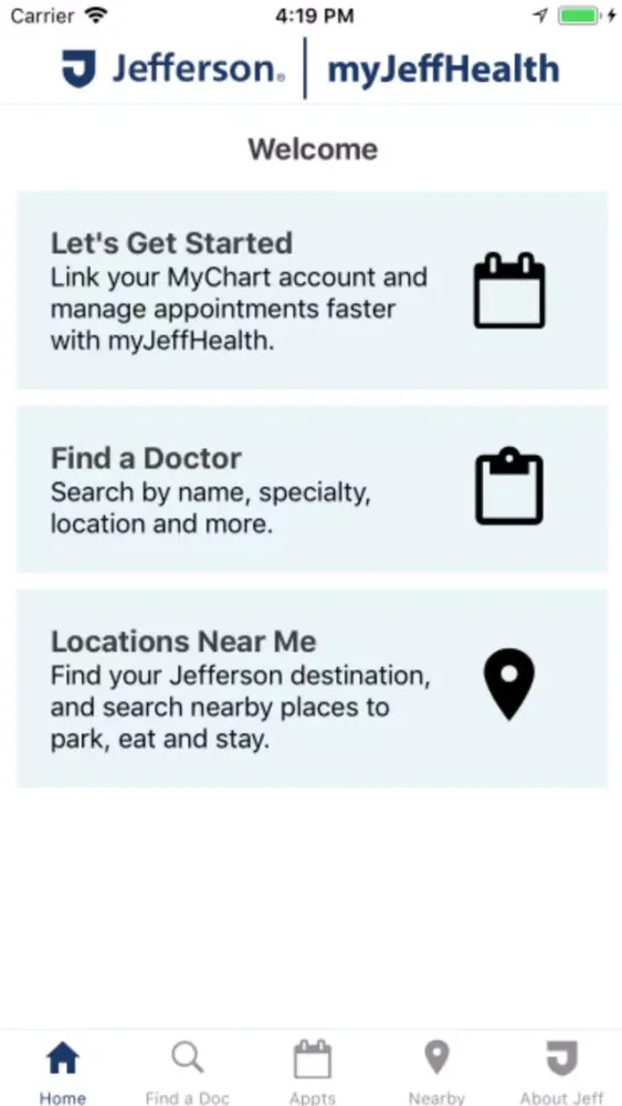 Capturas de tela do myJeffHealth