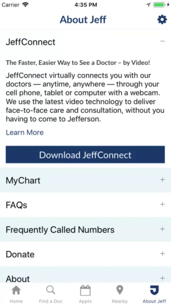 Capturas de tela do myJeffHealth