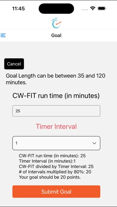 Capturas de tela do CW-FIT
