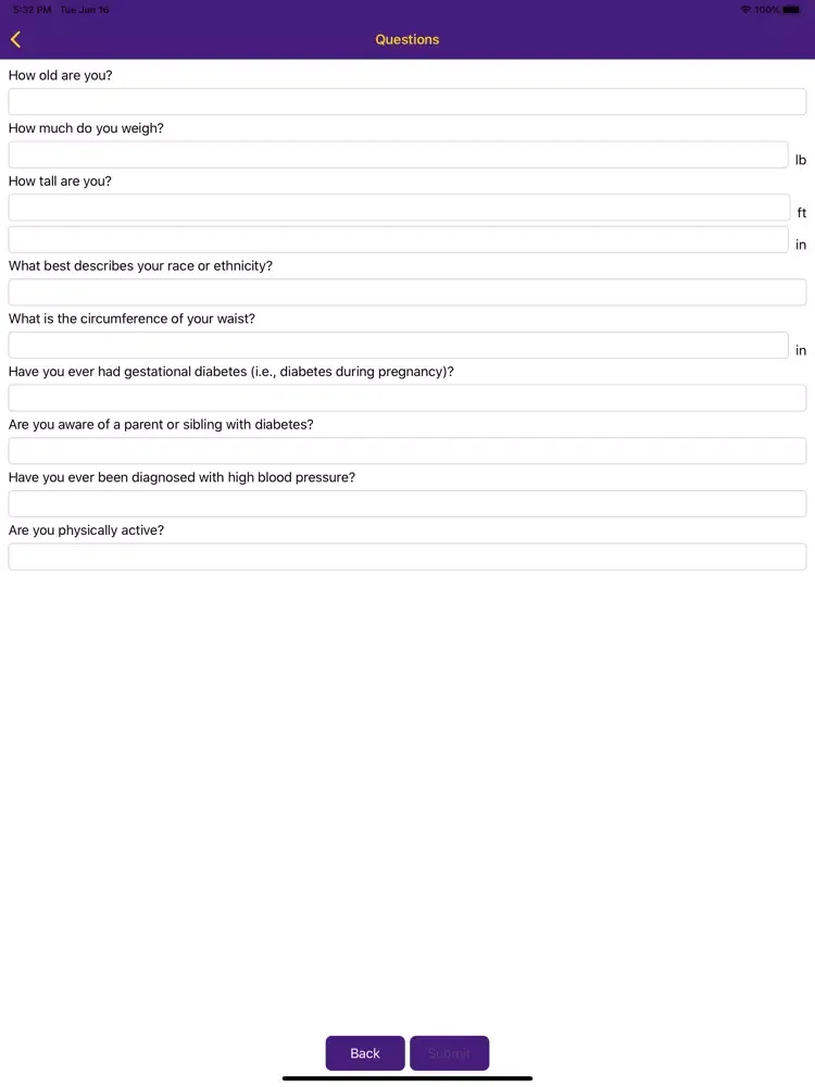 Tangkapan skrin Diabetes Risk Assessment iPad 