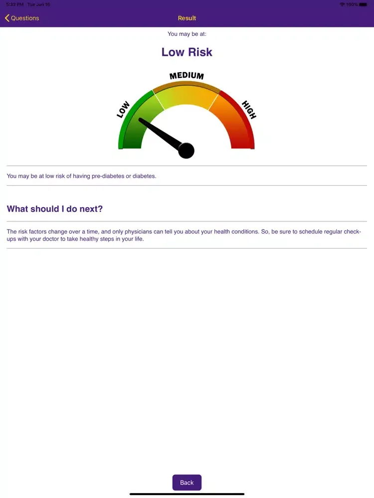 Tangkapan skrin Diabetes Risk Assessment iPad 