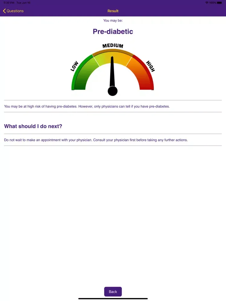 Tangkapan skrin Diabetes Risk Assessment iPad 