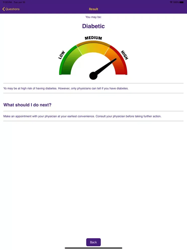 Tangkapan skrin Diabetes Risk Assessment iPad 