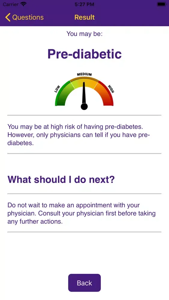 Tangkapan skrin Diabetes Risk Assessment