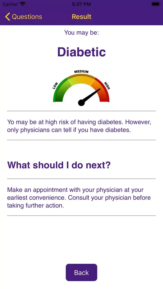 Tangkapan skrin Diabetes Risk Assessment