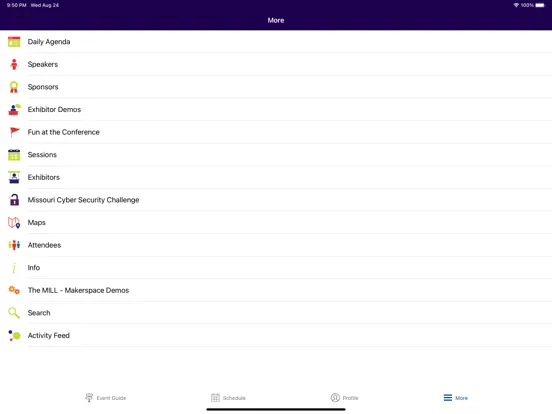 Ảnh chụp màn hình của MOREnet Events iPad 