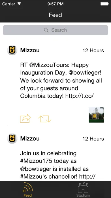 Capturas de tela do Mizzou Game Day