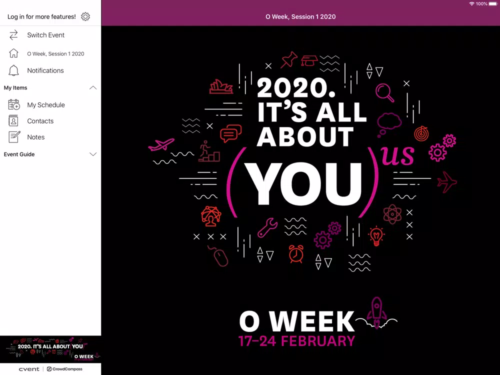 Tangkapan skrin Macquarie University Events iPad 