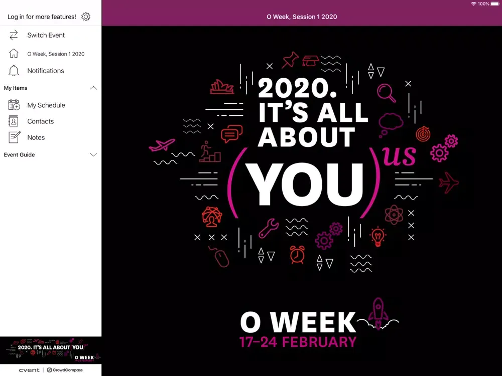Tangkapan layar Macquarie University Events iPad 