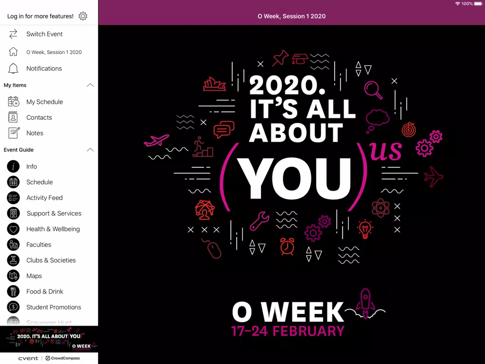 Tangkapan skrin Macquarie University Events iPad 
