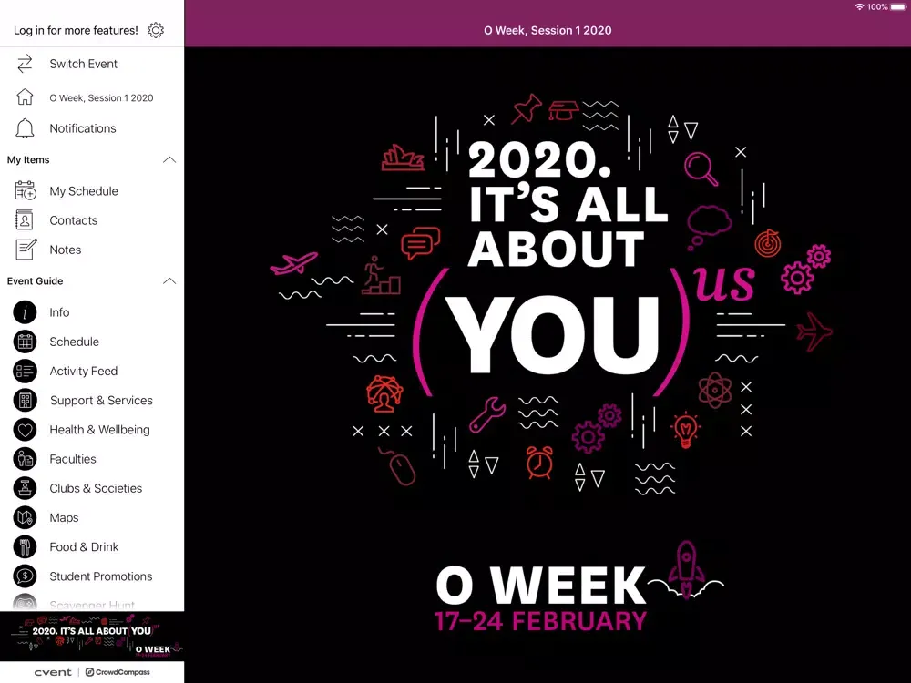 Tangkapan layar Macquarie University Events iPad 