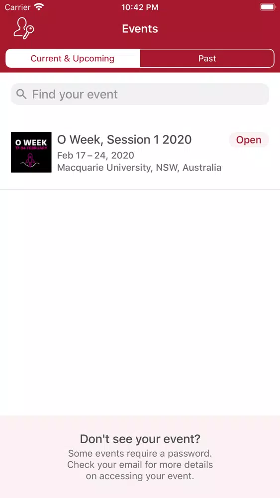 Tangkapan skrin Macquarie University Events