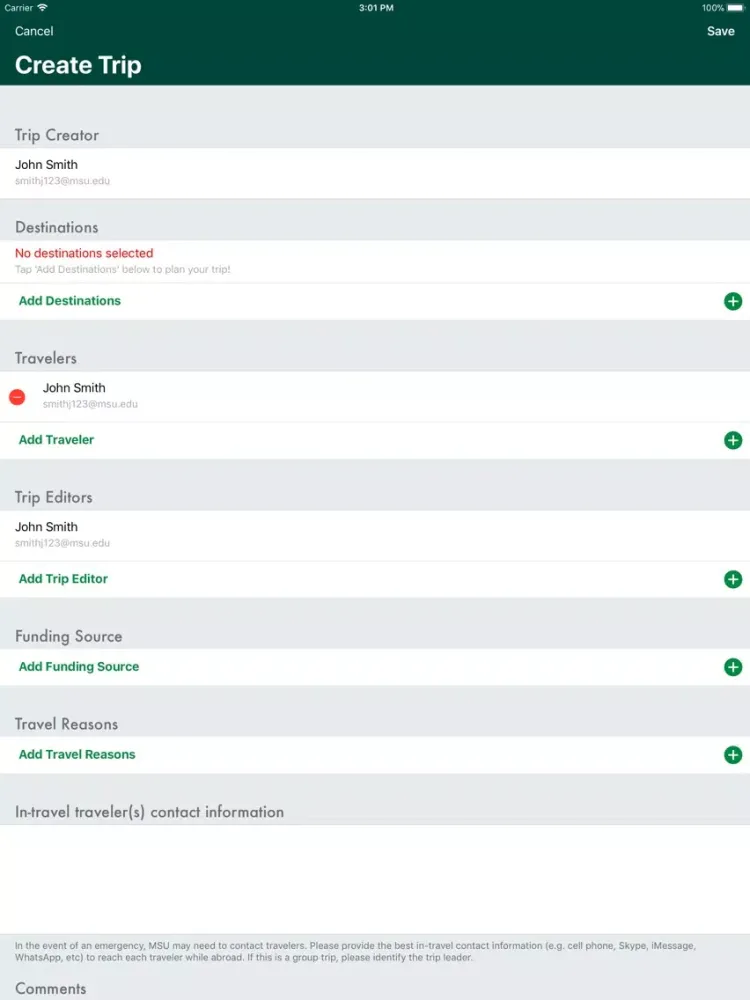 MSU Global Travel Registry iPad  Screenshots