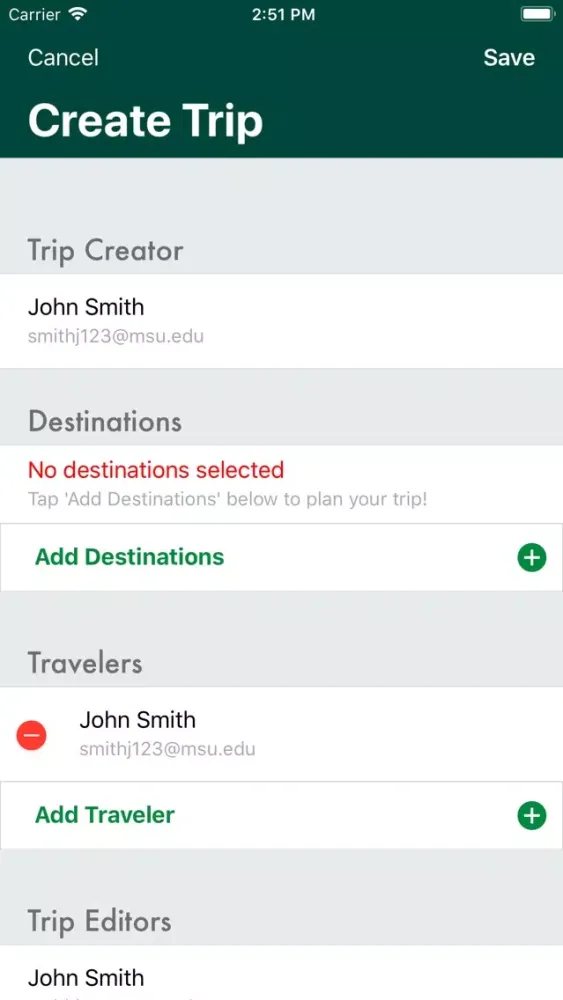 MSU Global Travel Registry Screenshots