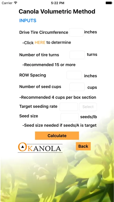 Screenshot di Grain Drill Calibration Calculator