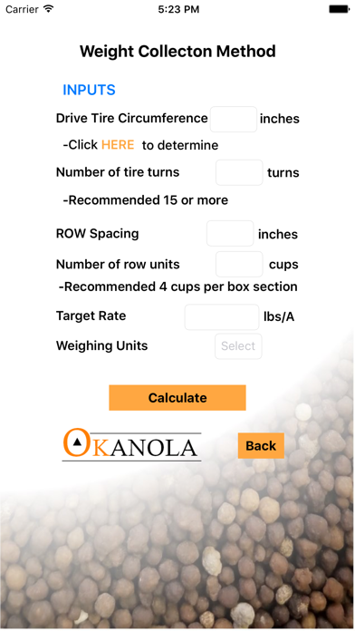 Tangkapan skrin Grain Drill Calibration Calculator
