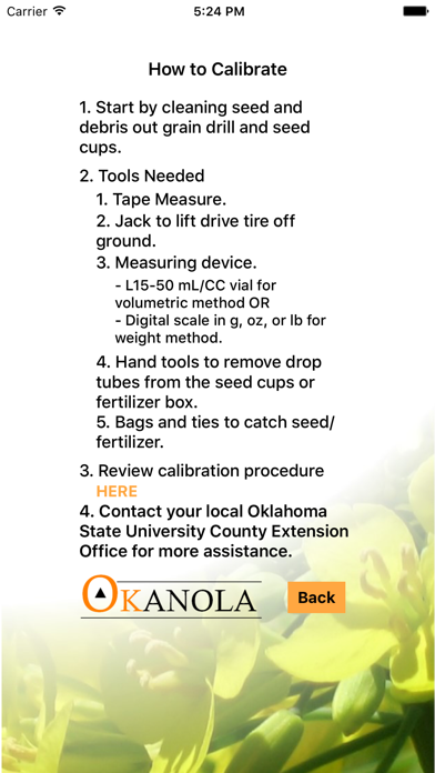 Tangkapan skrin Grain Drill Calibration Calculator