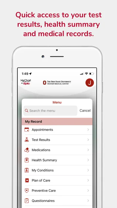 Ohio State MyHealth Screenshots