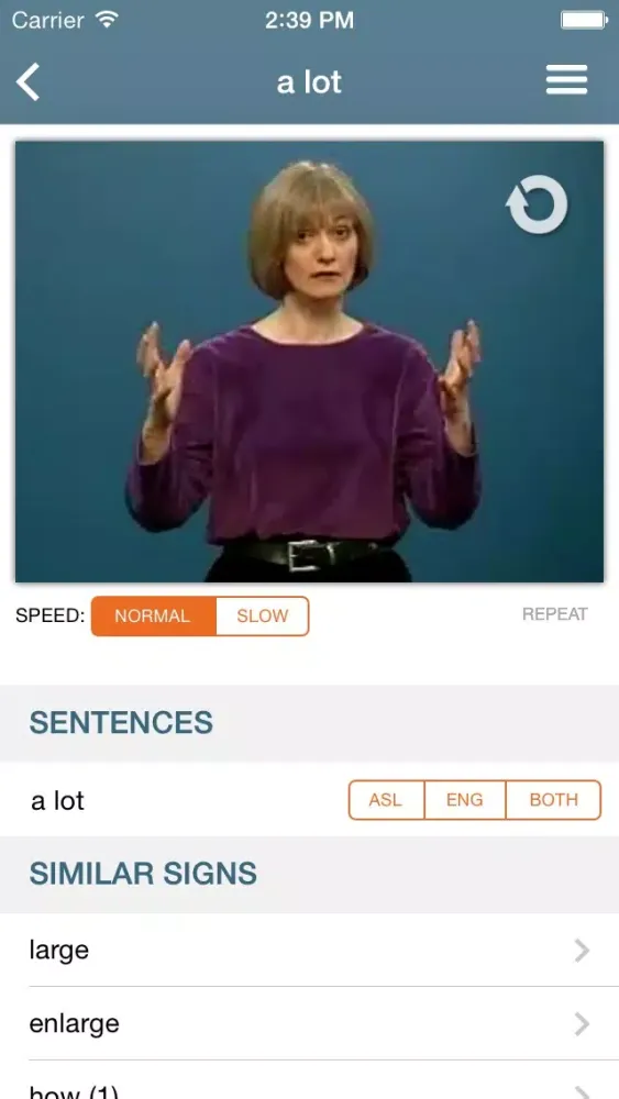 Zrzuty ekranu ASL Dictionary from NTID: Modified for Younger Users