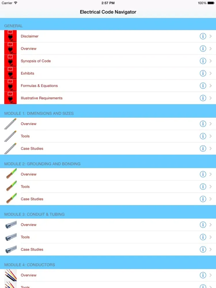 Ảnh chụp màn hình của Electrical Code Navigator iPad 
