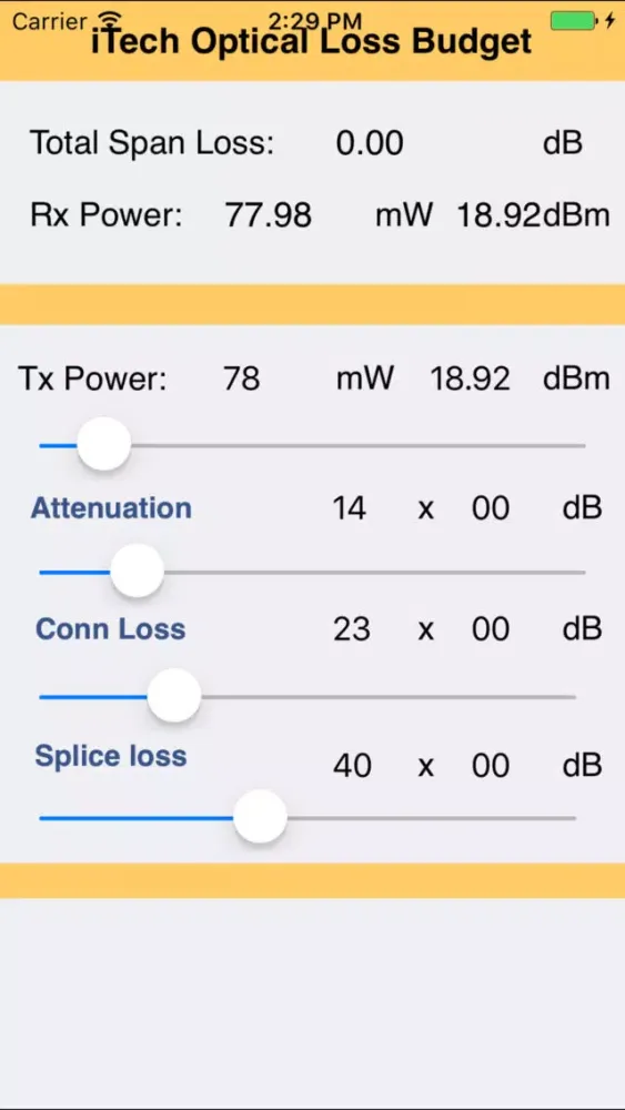 Optical Loss Budget Tool سکرین شاٹس
