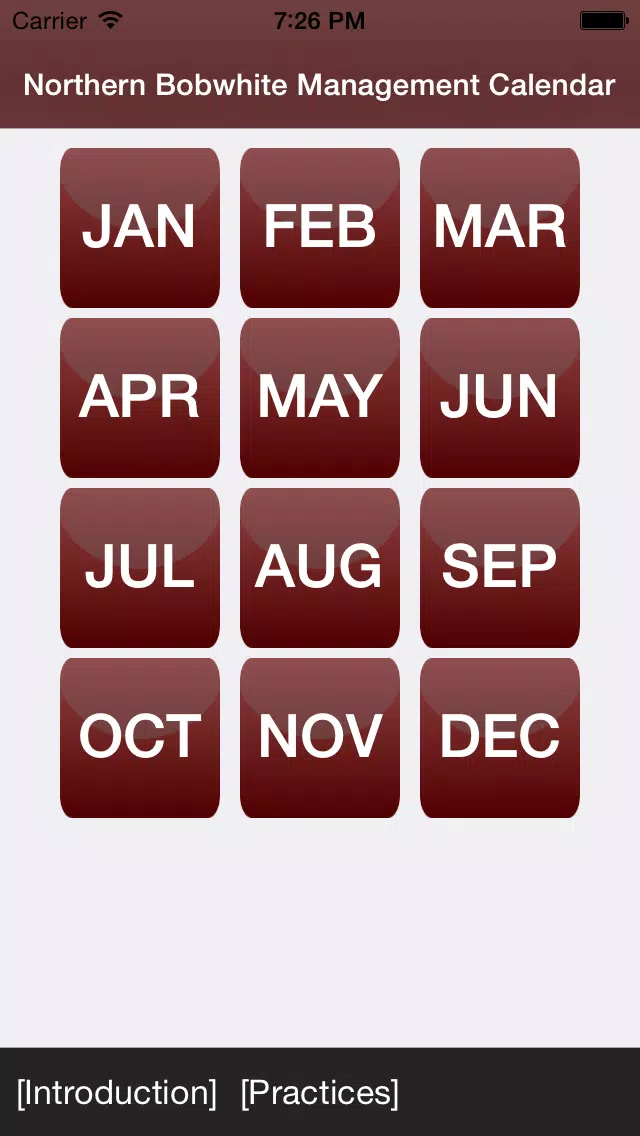 Northern Bobwhite Management Calendar Screenshots