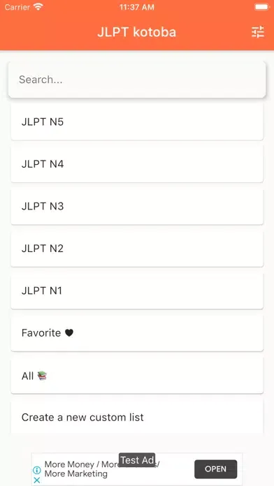 Tangkapan layar JLPT kotoba