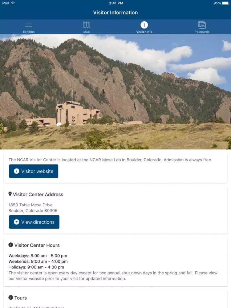 Ảnh chụp màn hình của NCAR Mesa Lab Visitor Center iPad 