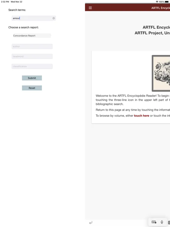 ภาพหน้าจอของ ARTFL Encyclopédie Reader iPad 