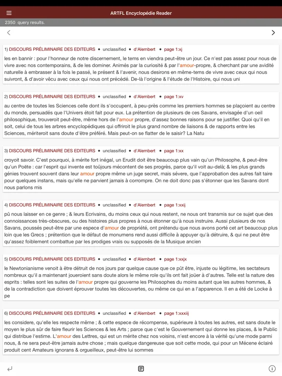 ภาพหน้าจอของ ARTFL Encyclopédie Reader iPad 