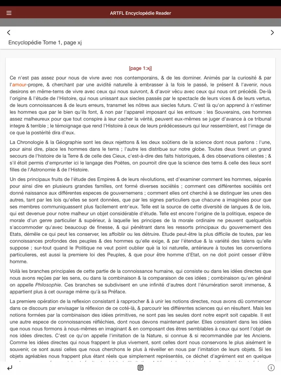 ภาพหน้าจอของ ARTFL Encyclopédie Reader iPad 
